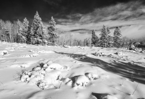 Infrared image of a snowy winter day in the Rocky Mountains, Colorado. www.JLongPhoto.com