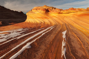 Snow at the second wave at sunset, Arizona Coyote Buttes. www.JLongPhoto.com