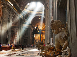 Sunbeams inside of Saint Peters Basilica Vatican, Rome, Italy