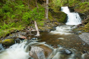 Luscious green forrest surrounds the beautiful Rainbow Falls in Wrangell, Alaska. www.JLongPhoto.com